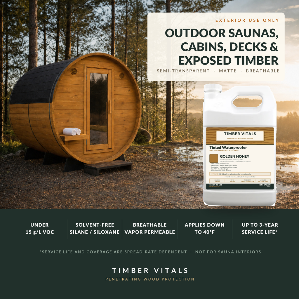 Timber Vitals Tinted Waterproofer — Ready-to-Use Penetrating Water Repellent Wood Finish (1 Gallon)
