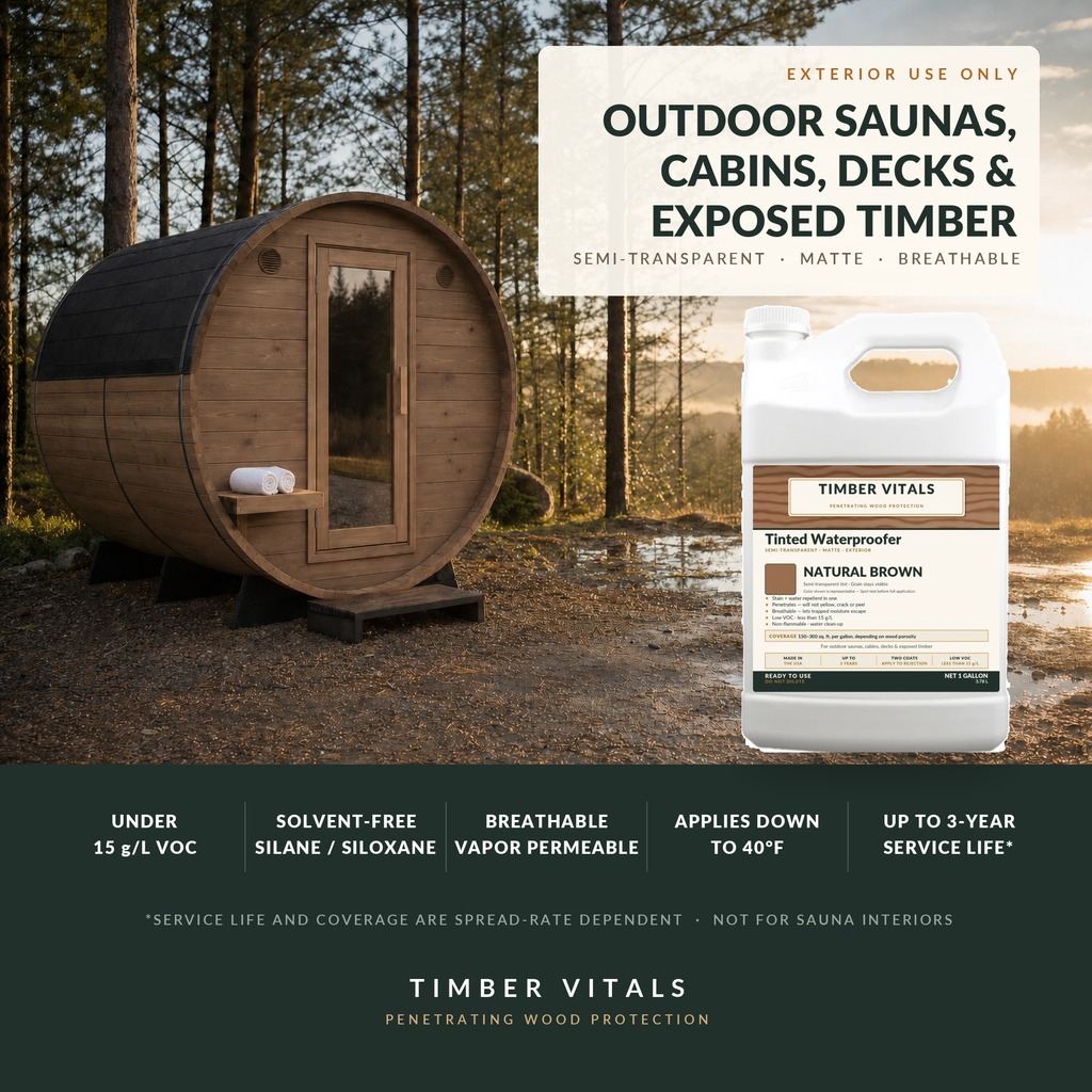 Timber Vitals Tinted Waterproofer — Ready-to-Use Penetrating Water Repellent Wood Finish (1 Gallon)
