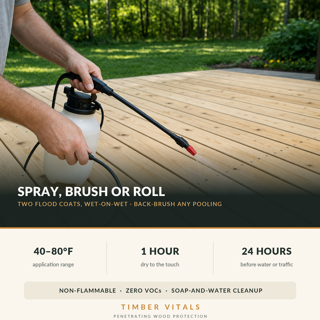 Timber Vitals Wood Sealer — Clear Penetrating Water Repellent Concentrate (32 oz, Makes 2 Gallons)