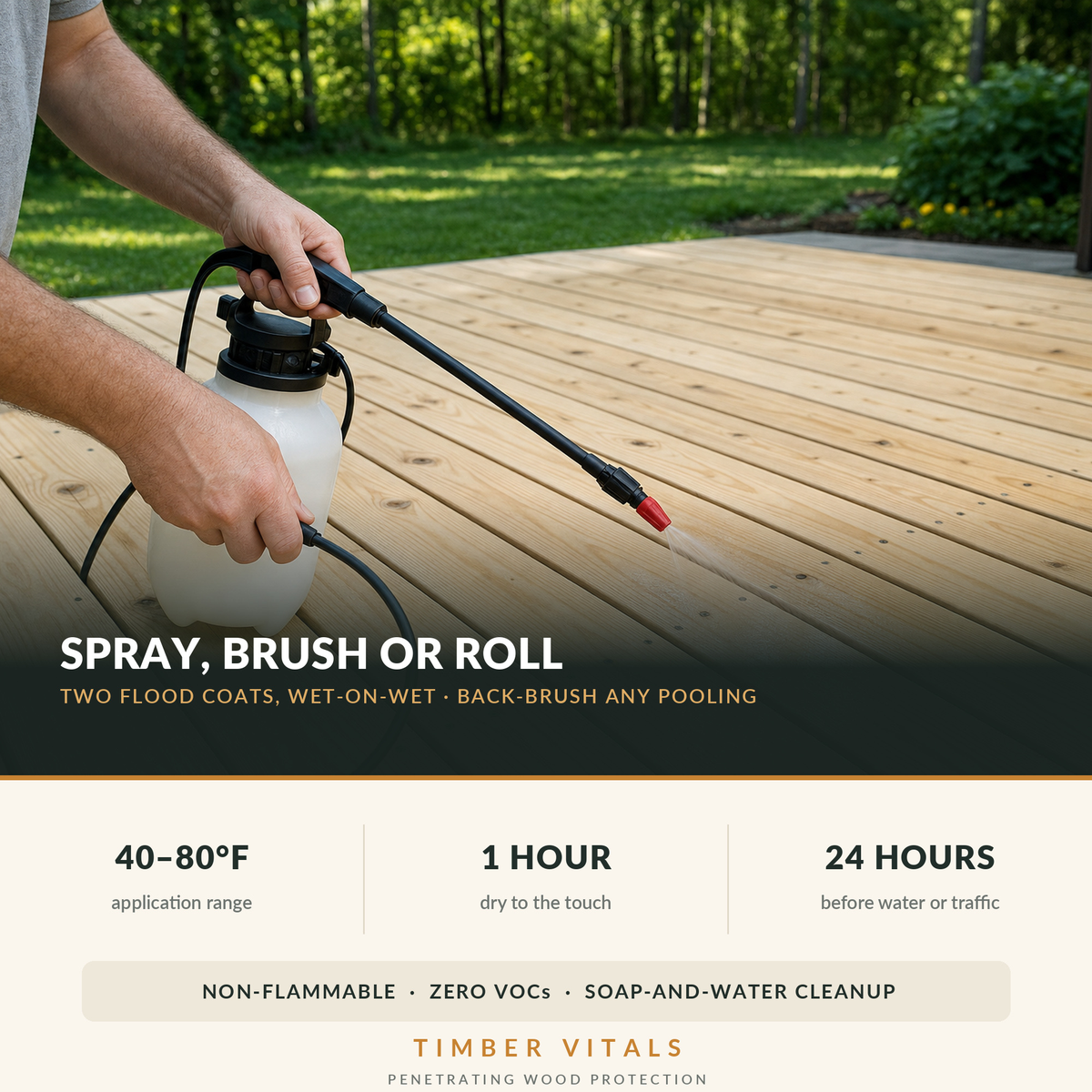 Timber Vitals Wood Sealer — Clear Penetrating Water Repellent Concentrate (32 oz, Makes 2 Gallons)