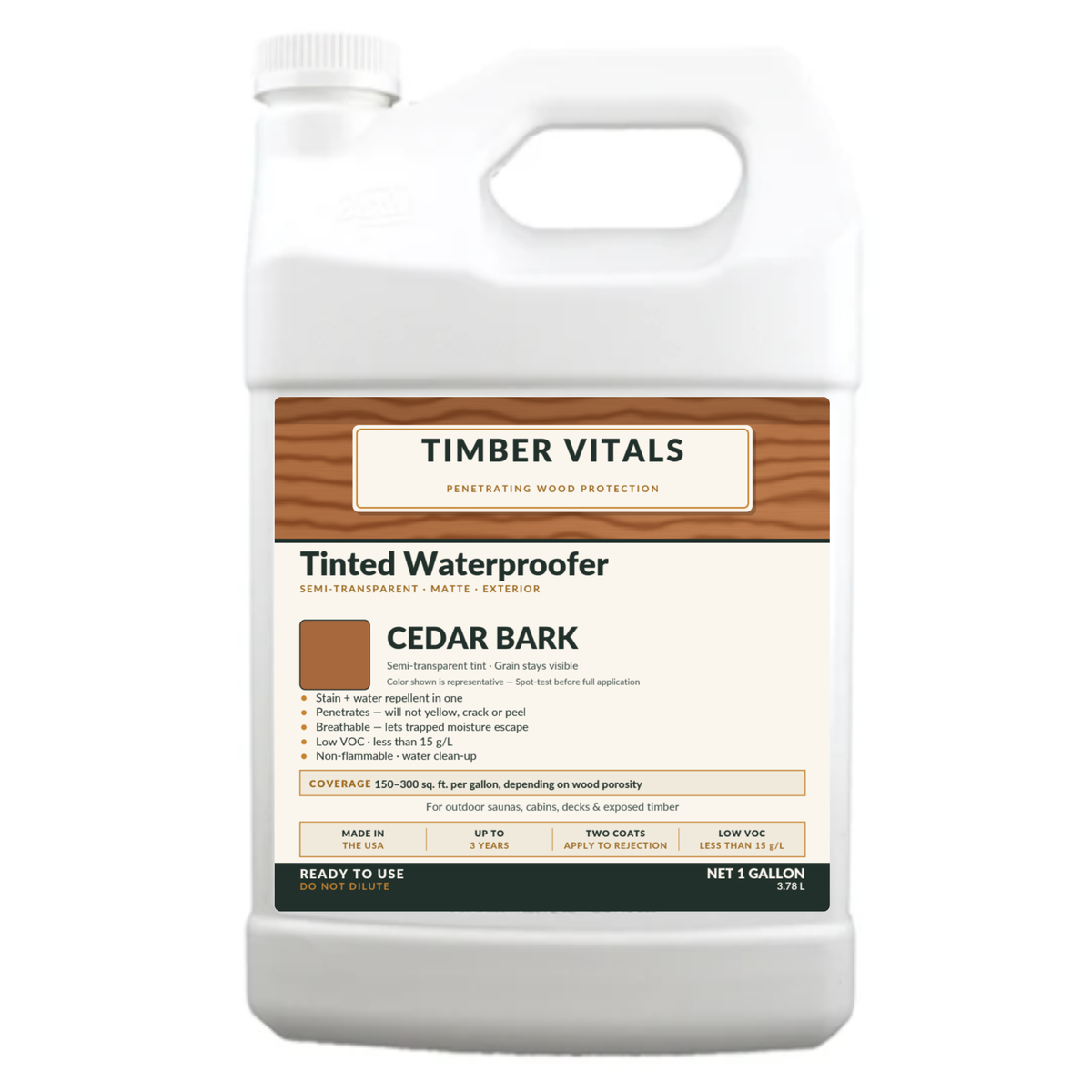 Timber Vitals Tinted Waterproofer — Ready-to-Use Penetrating Water Repellent Wood Finish (1 Gallon)